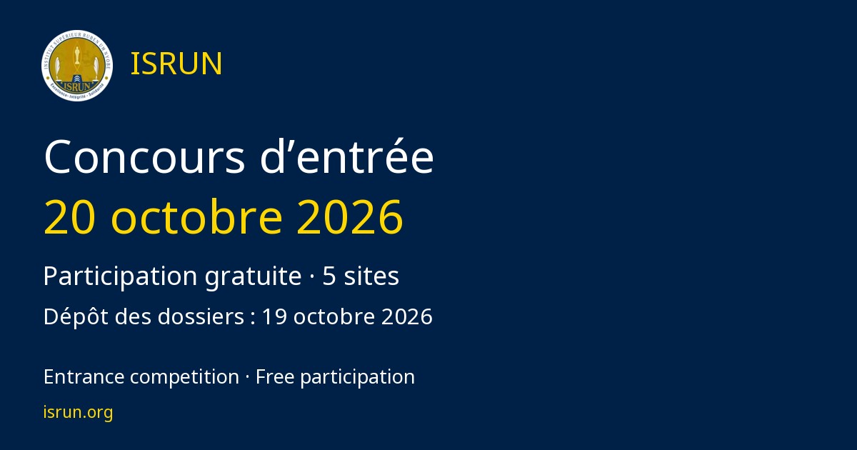 Concours ISRUN du 20 octobre 2026 - Participation gratuite - Dépôt le 19 octobre